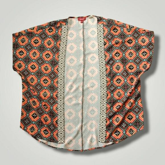 Panhandle Women's Aztec Print Open Cape/Kimono Orange/Turquoise Sz S/M - Picture 1 of 7